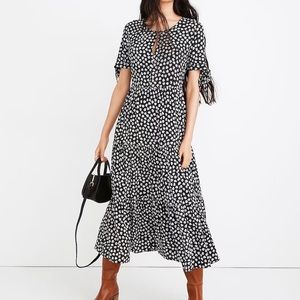 Madewell Tie-Sleeve Midi Dress in Woodcut Flowers